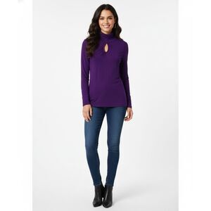 Cornflower Long Sleeve Keyhole Turtleneck Top by Cable & Gauge (L)